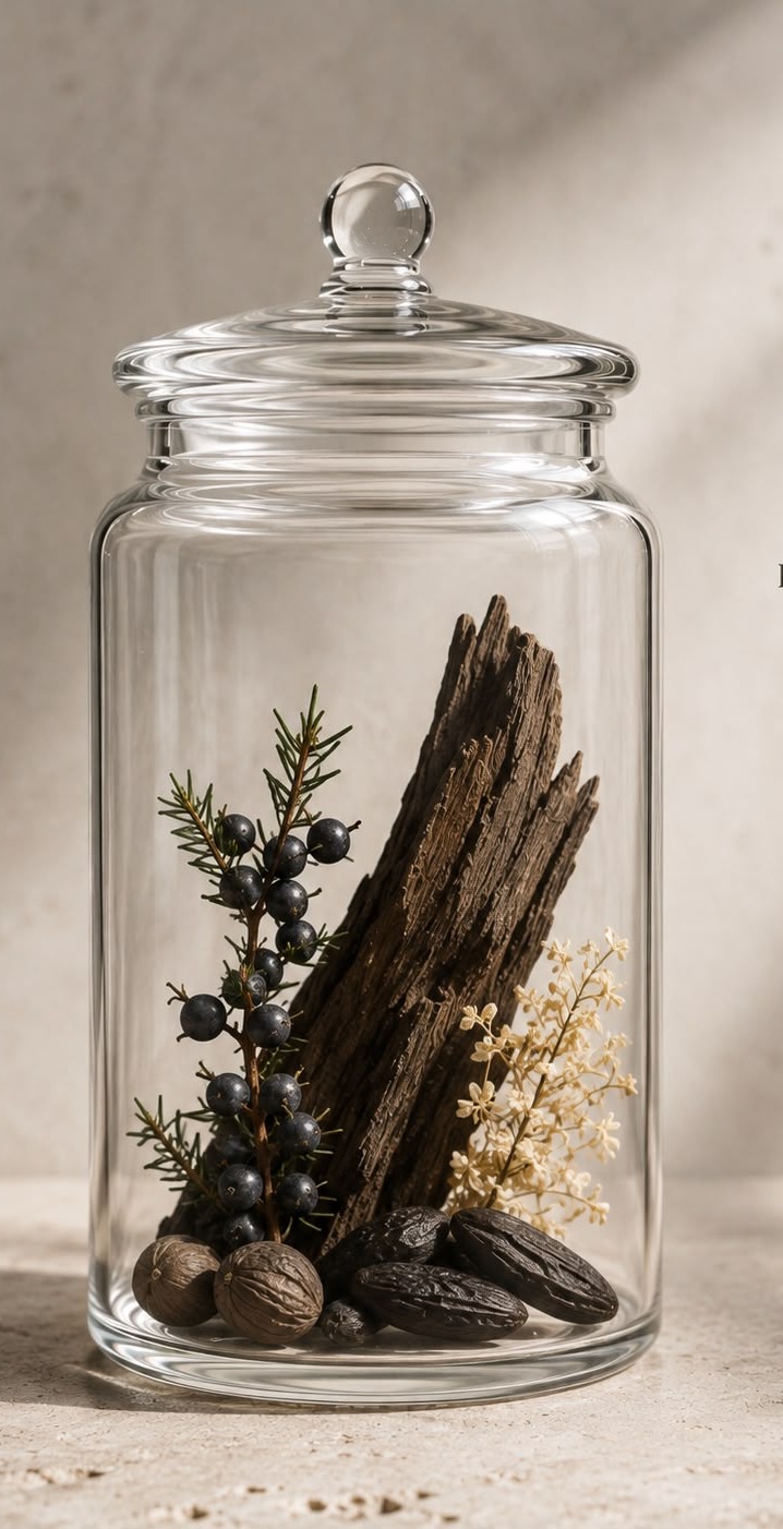 Muškátový oříšek, osmanthus, tonka, guajakové dřevo